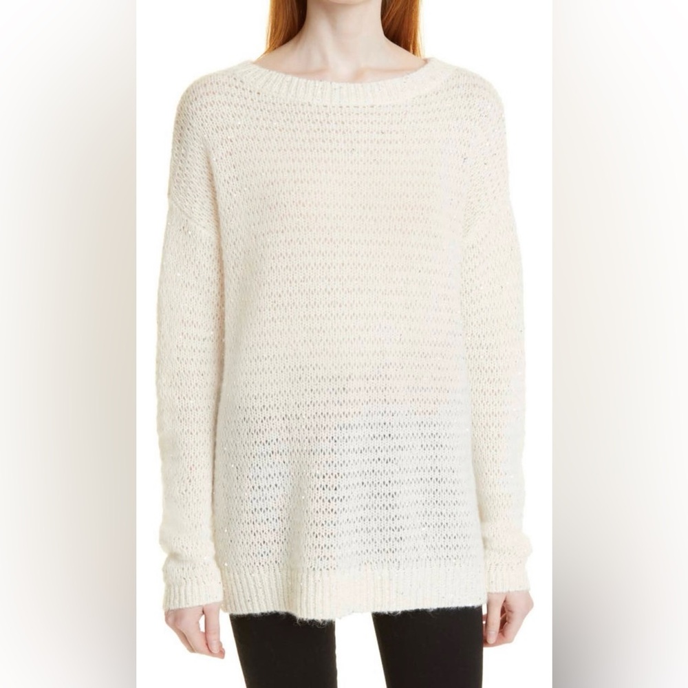 Nordstrom White Crew Neck Sweater with Airy Knit Design